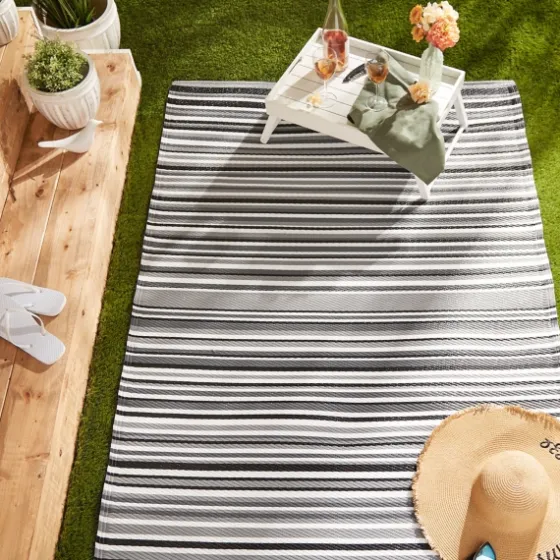 Black Barcode Stripe Outdoor Area Rug, 4X6-Kirkland's Home Cheap