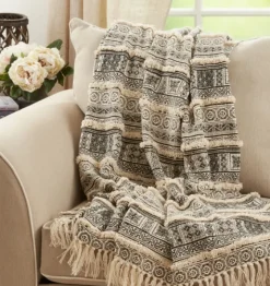 Black Beige Block Print Throw Blanket-Kirkland's Home Online