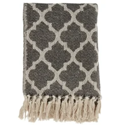Black Beige Fringe Geometric Throw Blanket-Kirkland's Home Fashion