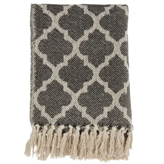 Black Beige Fringe Geometric Throw Blanket-Kirkland's Home Fashion