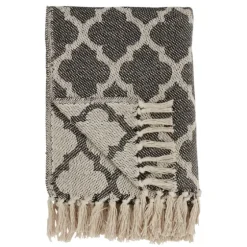 Black Beige Fringe Geometric Throw Blanket-Kirkland's Home Fashion