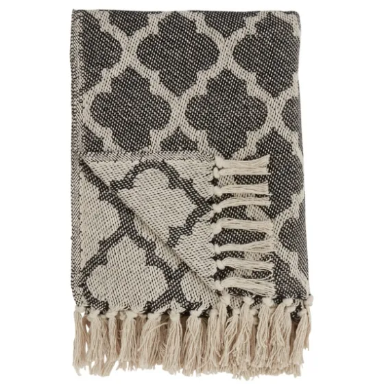 Black Beige Fringe Geometric Throw Blanket-Kirkland's Home Fashion