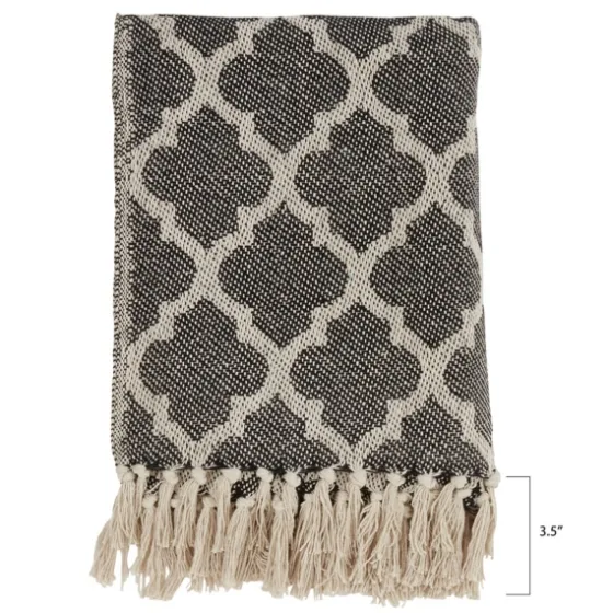 Black Beige Fringe Geometric Throw Blanket-Kirkland's Home Fashion