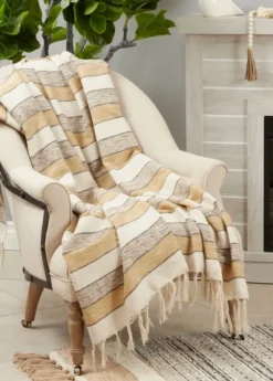 Black Beige With Fringe Throw Blanket-Kirkland's Home Best Sale