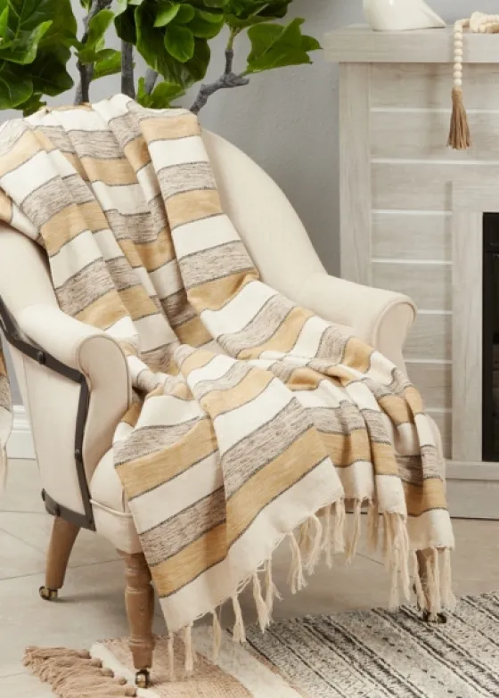 Black Beige With Fringe Throw Blanket-Kirkland's Home Best Sale