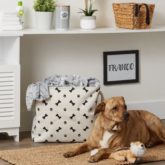 Black Bone And Paw Print Rectangle Pet Basket-Kirkland's Home Clearance