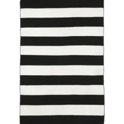 Black Cabana Stripe Indoor/Outdoor Area Rug, 3X5-Kirkland's Home Discount