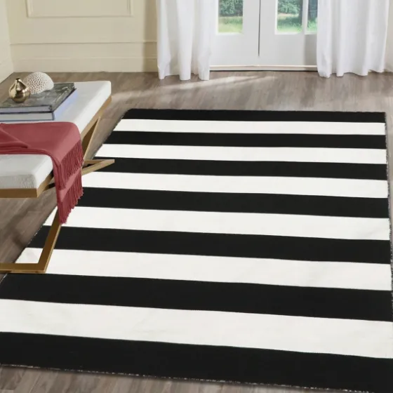 Black Cabana Stripe Indoor/Outdoor Area Rug, 3X5-Kirkland's Home Discount