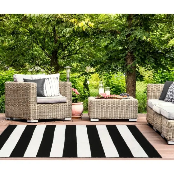 Black Cabana Stripe Indoor/Outdoor Area Rug, 3X5-Kirkland's Home Discount