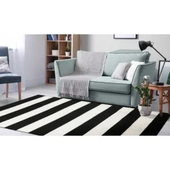 Black Cabana Stripe Indoor/Outdoor Area Rug, 3X5-Kirkland's Home Discount
