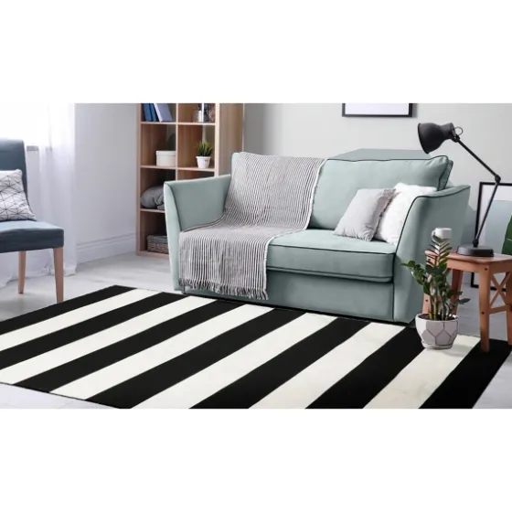 Black Cabana Stripe Indoor/Outdoor Area Rug, 3X5-Kirkland's Home Discount