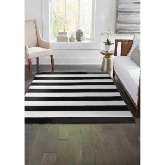 Black Cabana Stripe Indoor/Outdoor Area Rug, 3X5-Kirkland's Home Discount