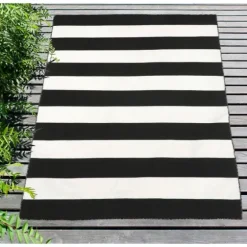 Black Cabana Stripe Indoor/Outdoor Area Rug, 3X5-Kirkland's Home Discount