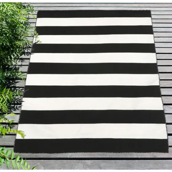 Black Cabana Stripe Indoor/Outdoor Area Rug, 3X5-Kirkland's Home Discount