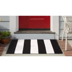 Black Cabana Stripe Indoor/Outdoor Scatter Rug-Kirkland's Home Cheap