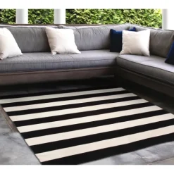 Black Cabana Stripe Indoor/Outdoor Area Rug, 8X8-Kirkland's Home Store