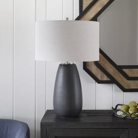 Black Ceramic Gridline Table Lamp-Kirkland's Home Clearance