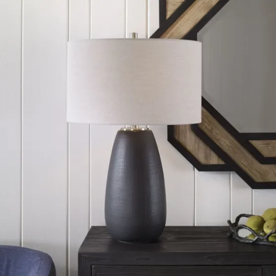 Black Ceramic Gridline Table Lamp-Kirkland's Home Clearance