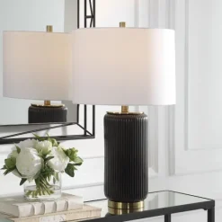 Black Ceramic Ribbed Table Lamp-Kirkland's Home Sale