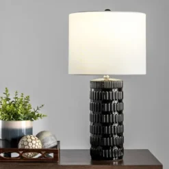 Black Ceramic Stacked Lines Table Lamp-Kirkland's Home Sale