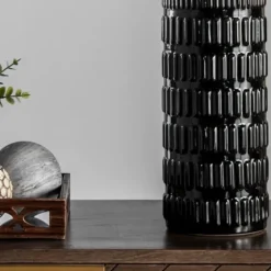 Black Ceramic Stacked Lines Table Lamp-Kirkland's Home Sale