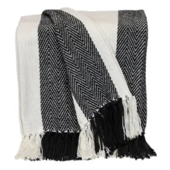 Black Chalet Striped Fringe Throw-Kirkland's Home Flash Sale