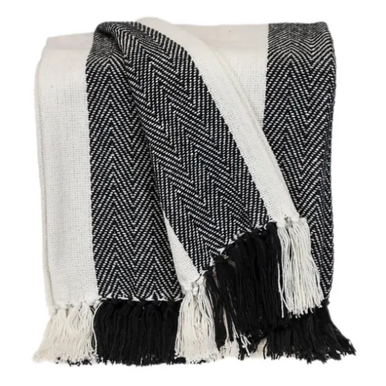 Black Chalet Striped Fringe Throw-Kirkland's Home Flash Sale