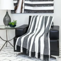 Black Chalet Striped Fringe Throw-Kirkland's Home Flash Sale