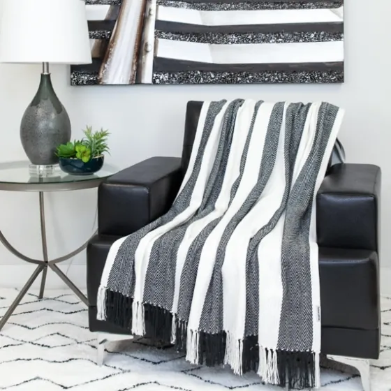 Black Chalet Striped Fringe Throw-Kirkland's Home Flash Sale