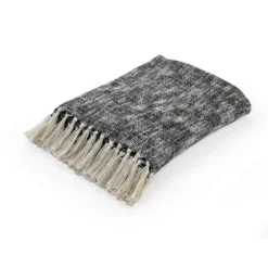 Black Chambray Fringe Throw-Kirkland's Home Outlet