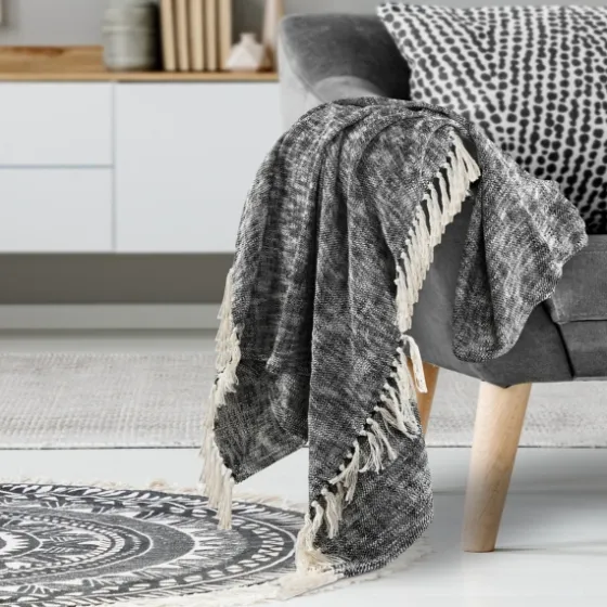 Black Chambray Fringe Throw-Kirkland's Home Outlet