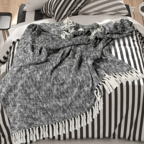 Black Chambray Fringe Throw-Kirkland's Home Outlet
