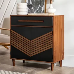 Black Chevron Wood Single Drawer Cabinet-Kirkland's Home Outlet