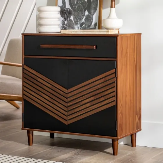 Black Chevron Wood Single Drawer Cabinet-Kirkland's Home Outlet