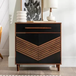 Black Chevron Wood Single Drawer Cabinet-Kirkland's Home Outlet