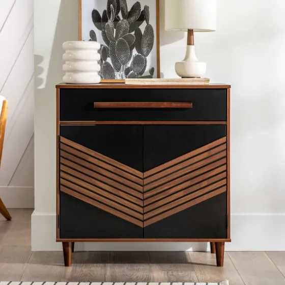Black Chevron Wood Single Drawer Cabinet-Kirkland's Home Outlet