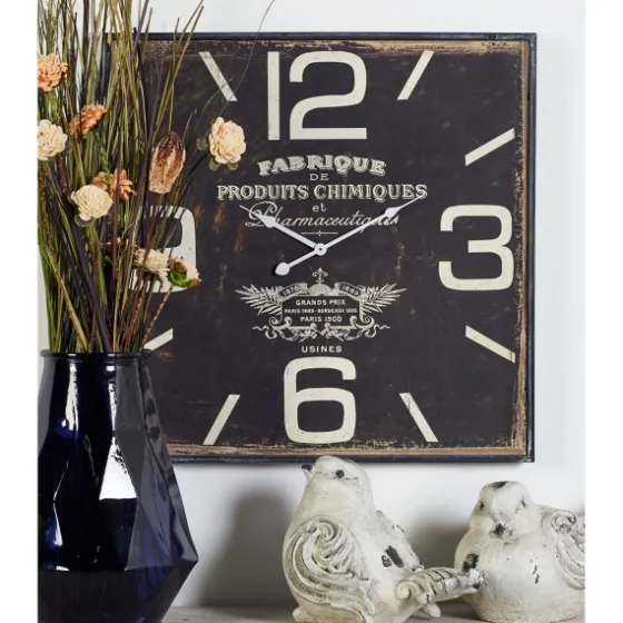 Black Distressed Wood Face Square Clock-Kirkland's Home Outlet