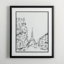 Black Eiffel Tower Sketch Framed Art Print-Kirkland's Home Clearance