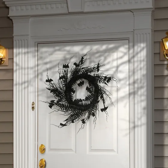 Black Fern Swirl Bats Halloween Wreath-Kirkland's Home Hot