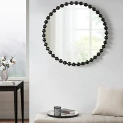 Black Foiled Beaded Wall Mirror, 36 In.-Kirkland's Home Store