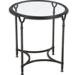 Black Forged Steel Glass Top Accent Table-Kirkland's Home Sale