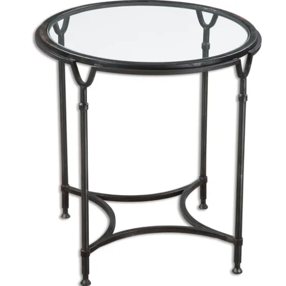 Black Forged Steel Glass Top Accent Table-Kirkland's Home Sale