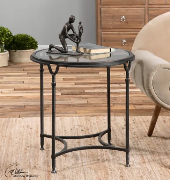 Black Forged Steel Glass Top Accent Table-Kirkland's Home Sale