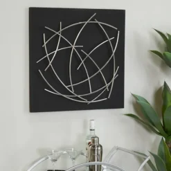Black Frame Silver Abstract Lines Wall Plaque-Kirkland's Home Store