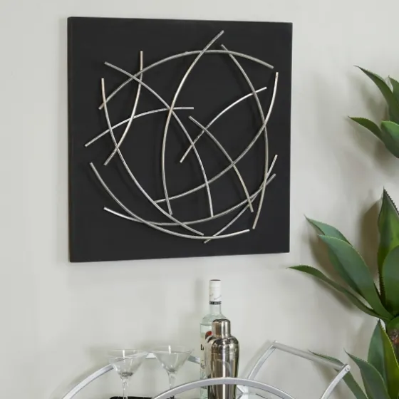 Black Frame Silver Abstract Lines Wall Plaque-Kirkland's Home Store