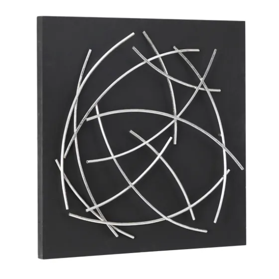 Black Frame Silver Abstract Lines Wall Plaque-Kirkland's Home Store