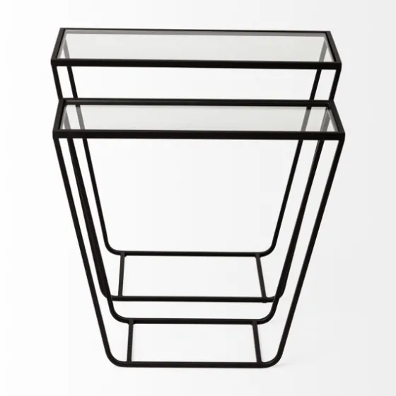 Black Geometric Nesting Accent Tables, Set Of 2-Kirkland's Home Sale