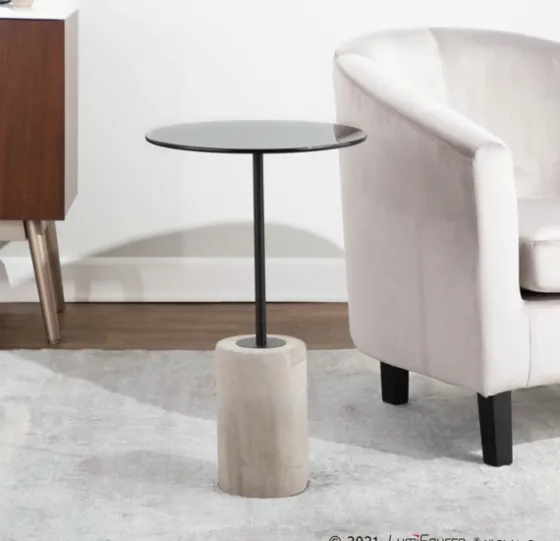 Black Glass And Concrete Round Accent Table-Kirkland's Home Store