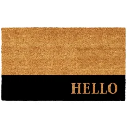 Black Hello Bold Stripe Coir Doormat, 30 In.-Kirkland's Home Hot