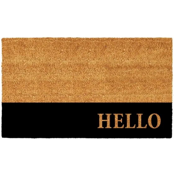Black Hello Bold Stripe Coir Doormat, 24 In.-Kirkland's Home Discount